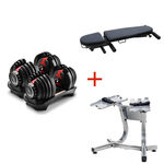 dumbbell bundle with rack and foldable bench 52lbs