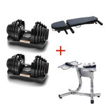 dumbbell bundle with rack and foldable bench 90lbs