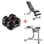 dumbbell bundle with rack and foldable utility bench red 52lbs