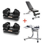 dumbbell bundle with rack and foldable utility bench red 90lbs